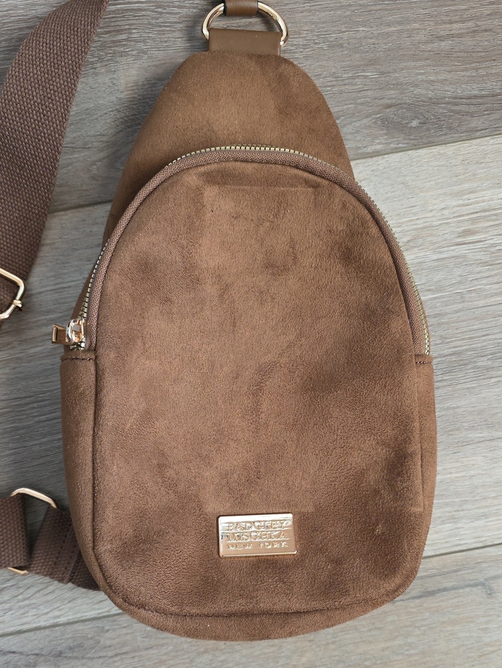Badgley Mischka New York Brown Suede Sling Backpack